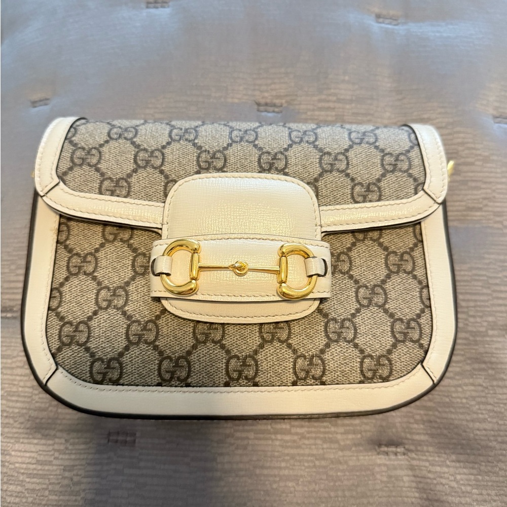 Gucci Crossbody Bag in Gray and Cream with Gold Details